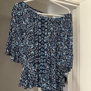 Style & Co. Blue and White Asymmetrical Ruffled Blouse